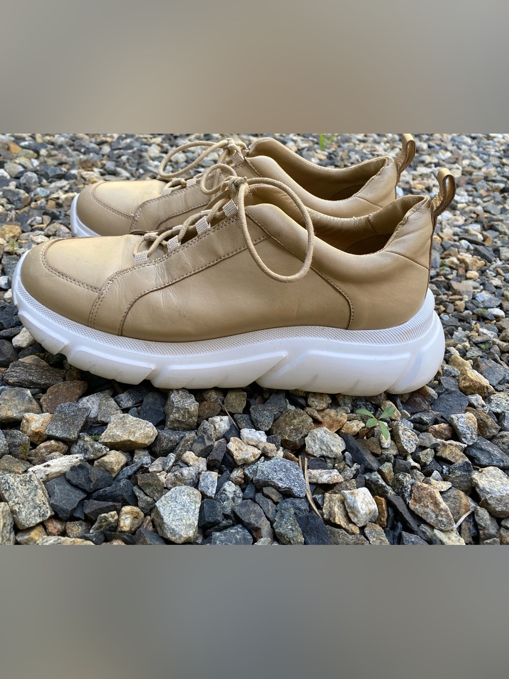 J/Slides Leather Casual Lace-Up Sneakers in Beige